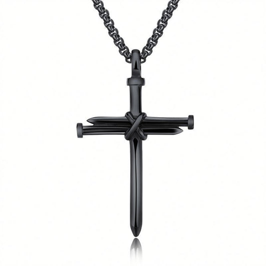 Iron Nail Cross Necklace for Men – Bold Stainless Steel Pendant in Gold, Silver & Black