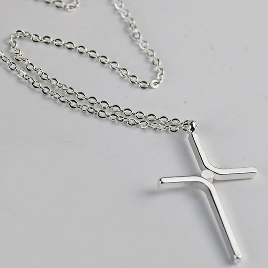 Elegant Gold Cross Necklace with Crystal Center – Titanium Steel Faith Pendant for Women